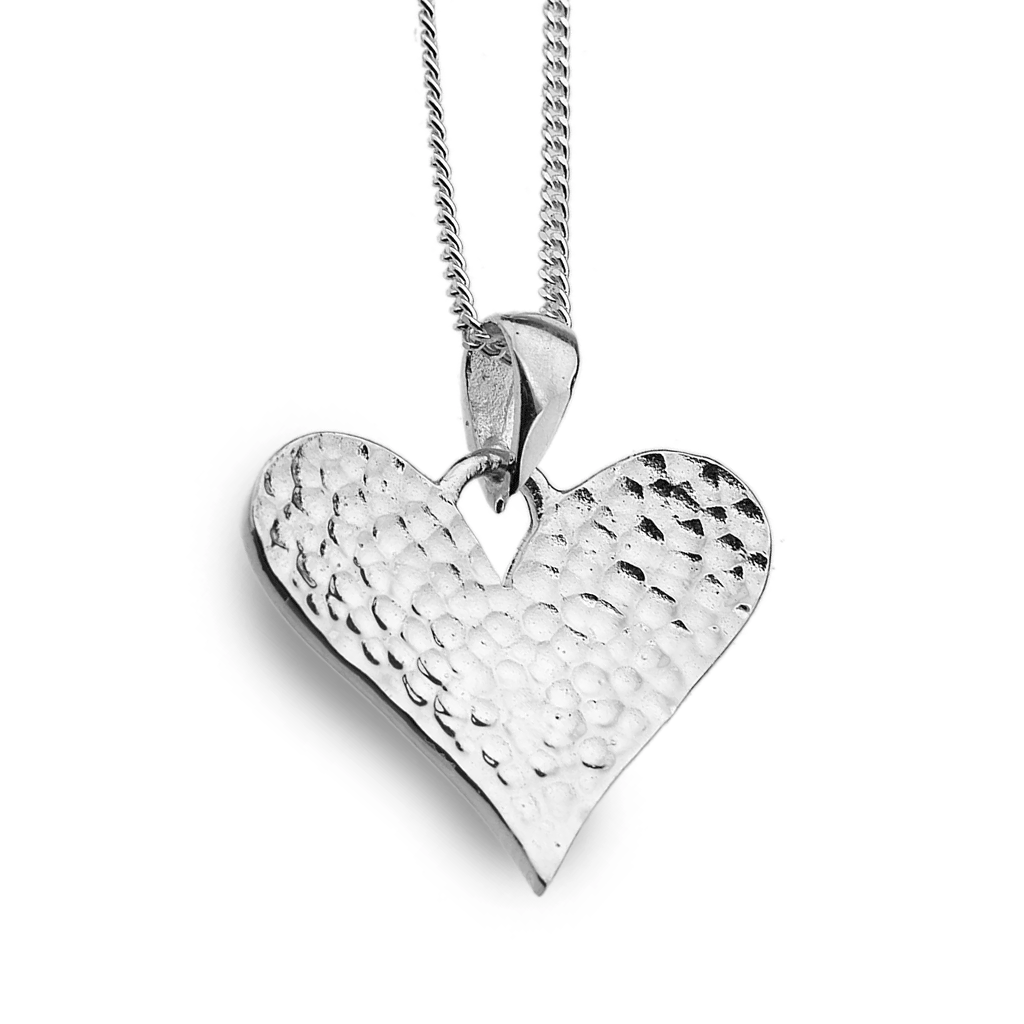Hammered Heart Sterling Silver Necklace LONGER CHAIN - Cotswold Jewellery