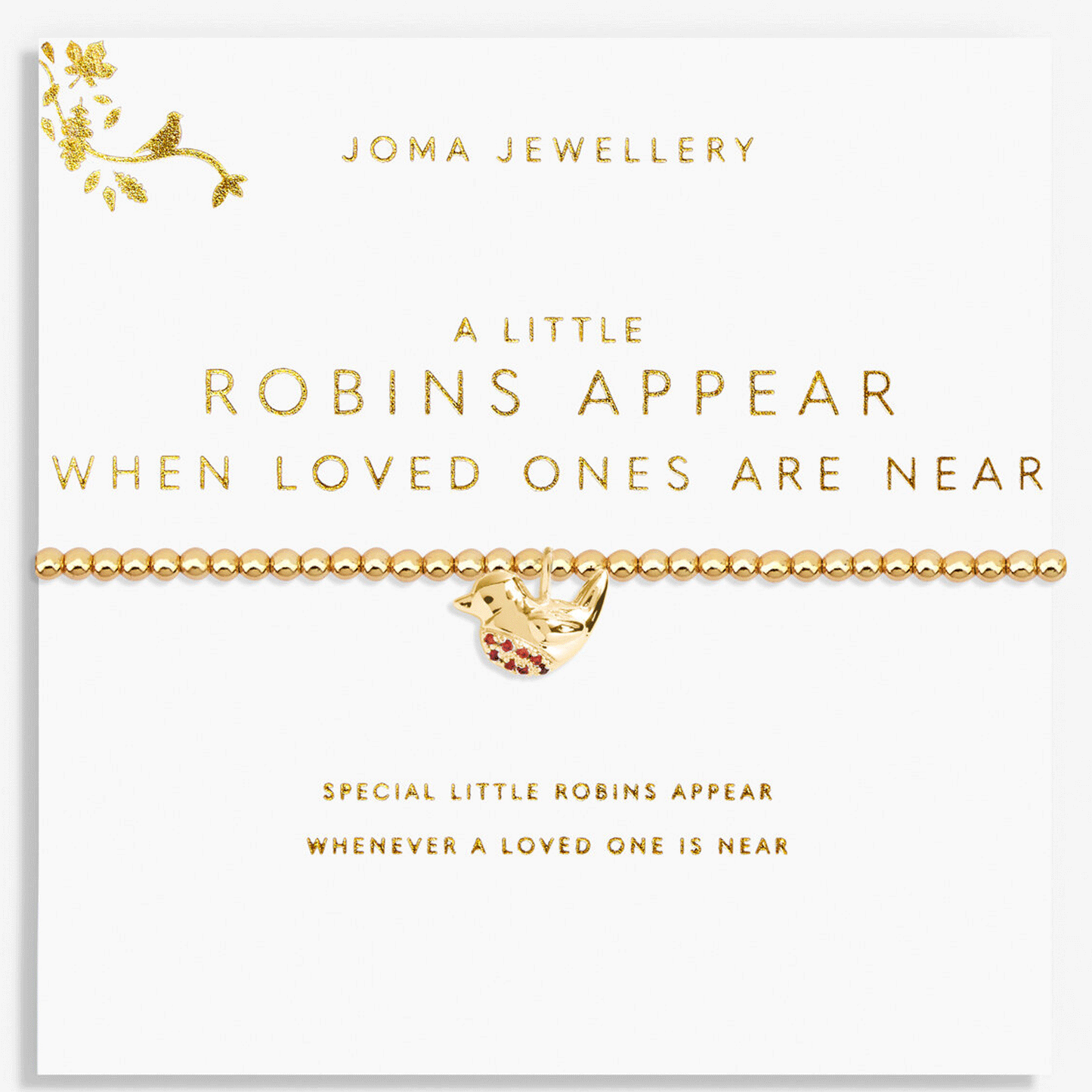 Joma Jewellery A Little Robins Appear in Gold Bracelet - Cotswold Jewellery
