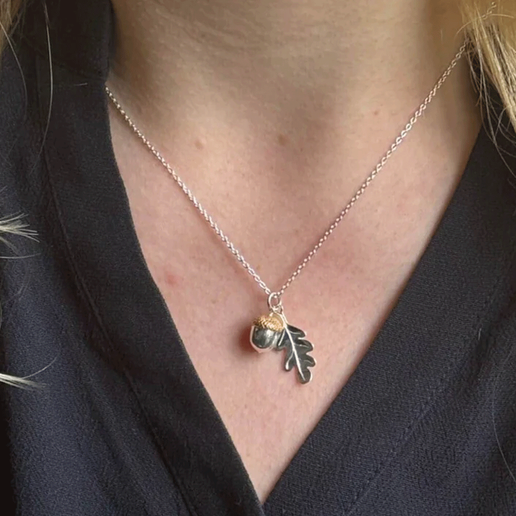 Acorn & Leaf Sterling Silver Necklace - Cotswold Jewellery