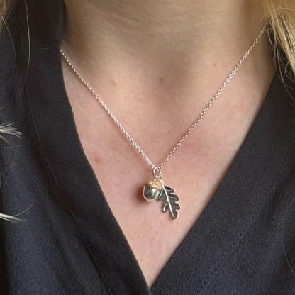 Acorn & Leaf Sterling Silver Necklace - Cotswold Jewellery