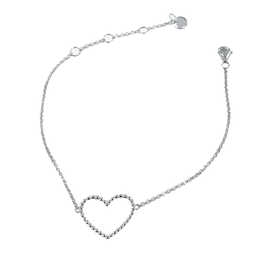 Beaded Heart Sterling Silver Bracelet - Cotswold Jewellery