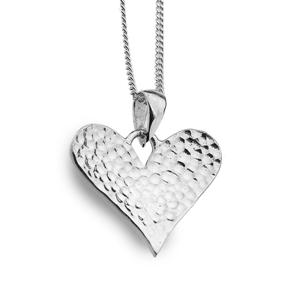 Hammered Heart Sterling Silver Necklace LONGER CHAIN - Cotswold Jewellery