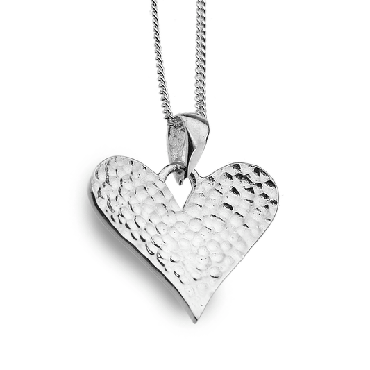 Hammered Heart Sterling Silver Necklace LONGER CHAIN - Cotswold Jewellery
