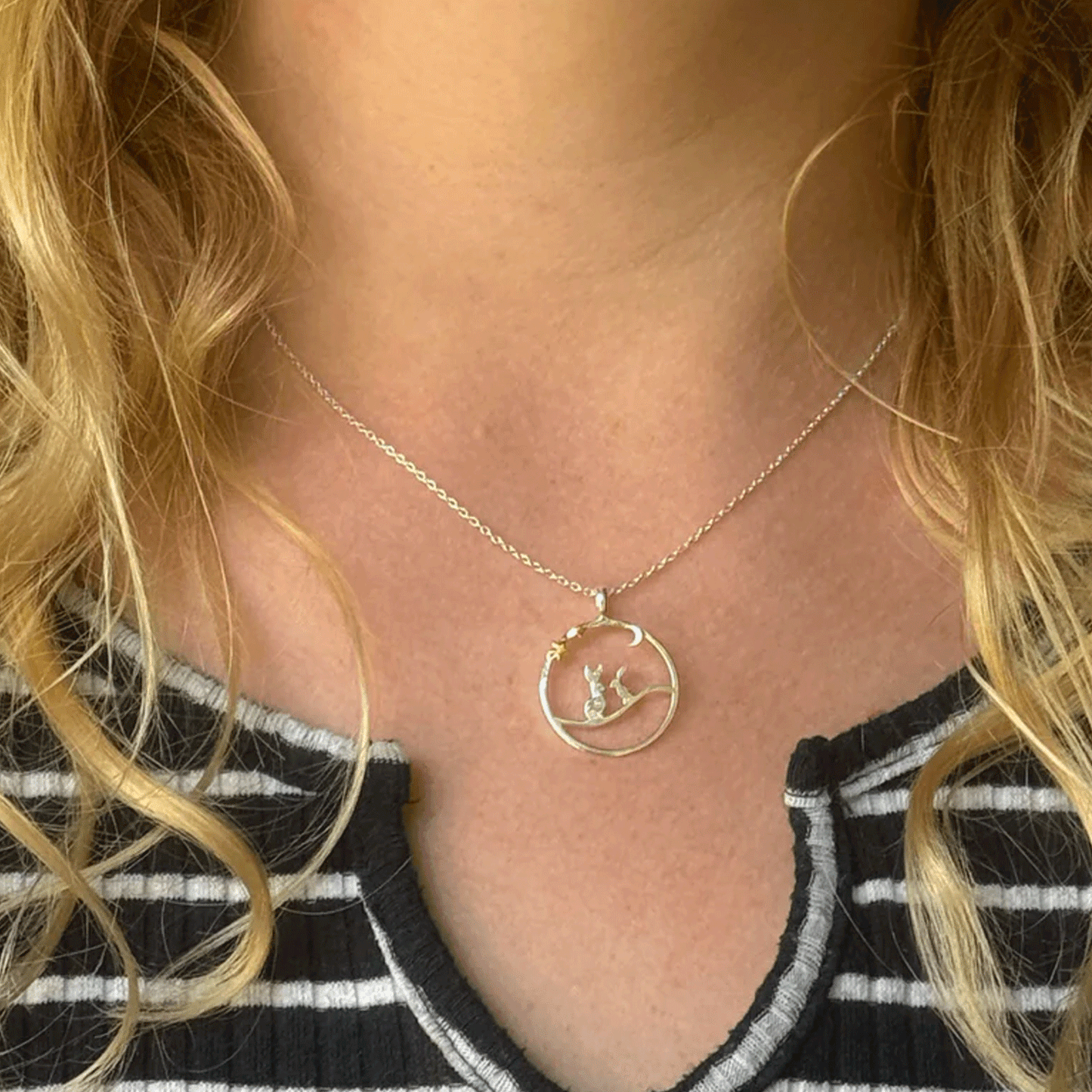 Reeves and Reeves Hares in the Moonlight Necklace - Cotswold Jewellery