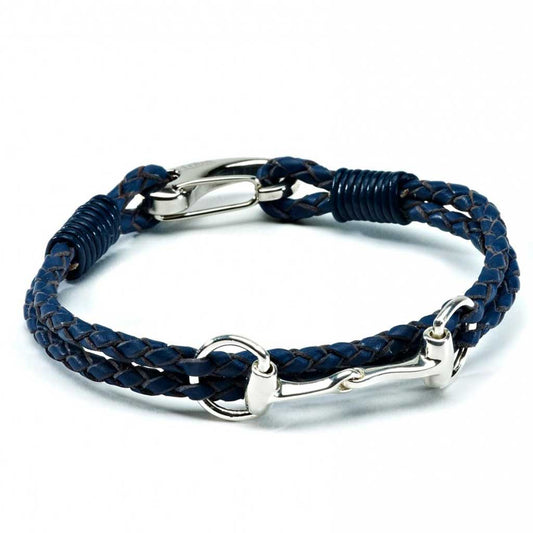 Hiho Silver Snaffle Navy Plaited Bracelet - Cotswold Jewellery