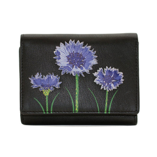 Mala Leather Black Flower Trifold Purse - Cotswold Jewellery