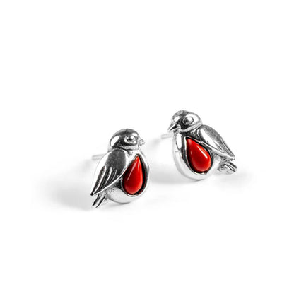 Mini Robin Sterling Silver Earrings - Cotswold Jewellery