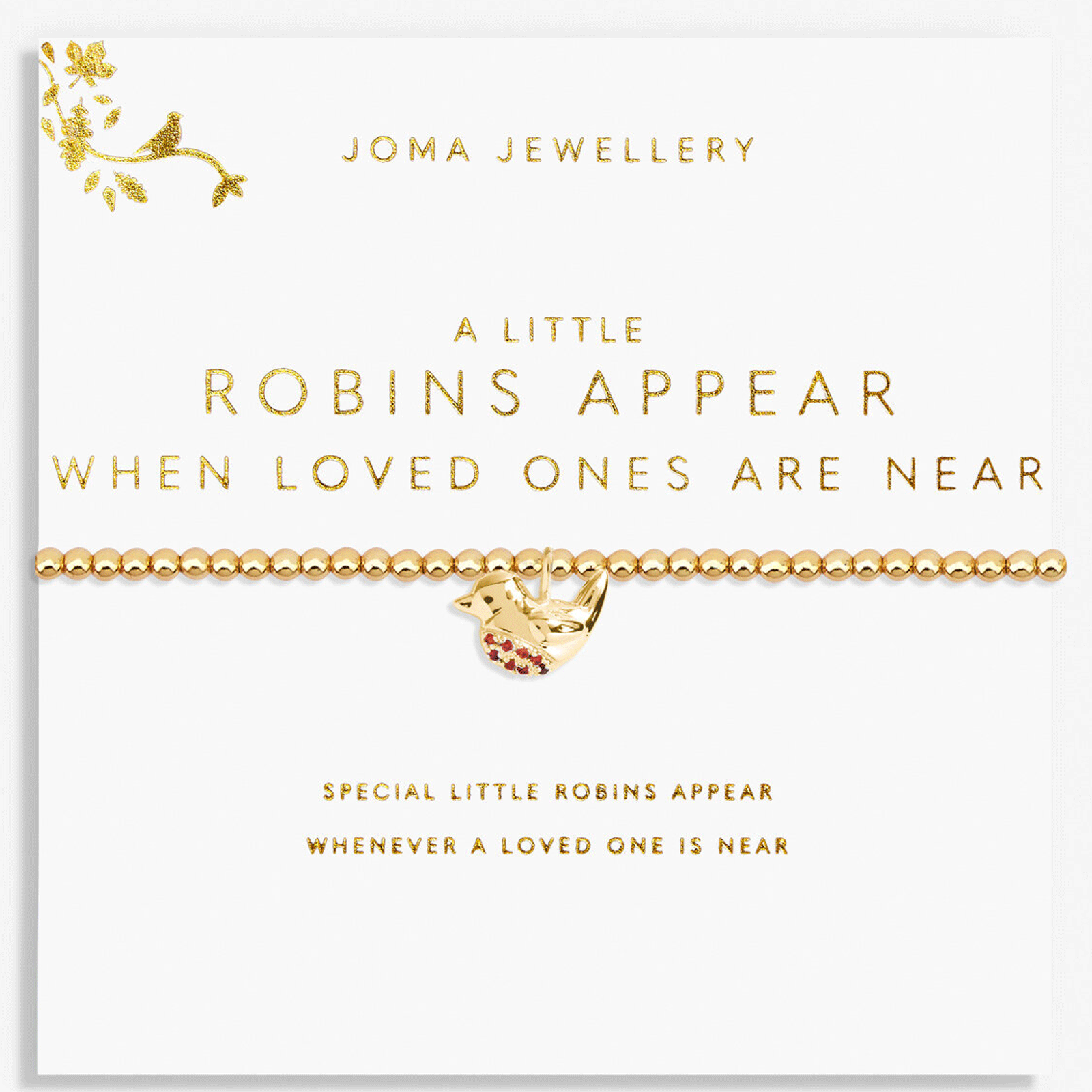 Joma Jewellery A Little Robins Appear in Gold Bracelet - Cotswold Jewellery