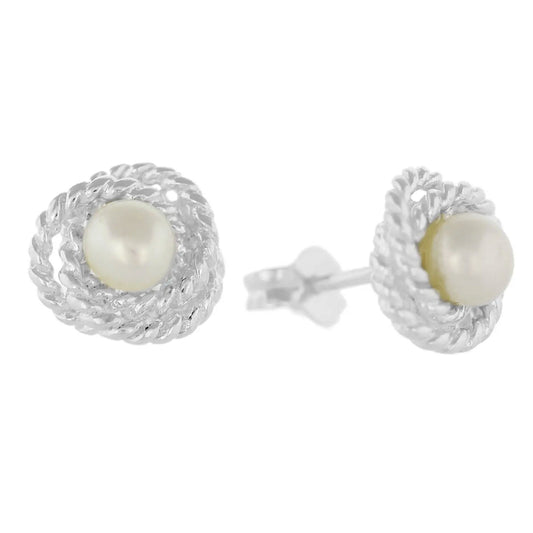 Rope Knot Freshwater Pearl & Sterling Silver Earrings - Cotswold Jewellery