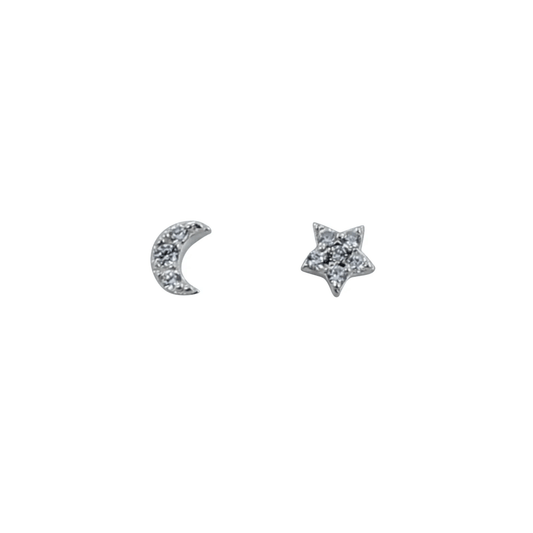 Reeves and Reeves Mini Star & Moon Stud Earrings-from-cotswold-jewellery