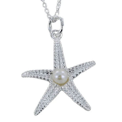 Starfish and Pearl Sterling Silver Necklace - Cotswold Jewellery