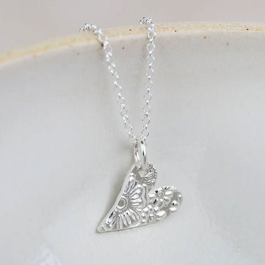 Sterling Silver Small Tilted Heart Necklace - Cotswold Jewellery