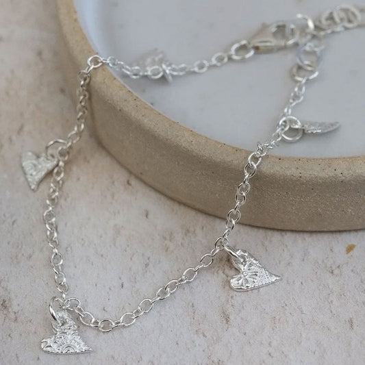 Tilted Hearts Sterling Silver Handmade Bracelet - Cotswold Jewellery